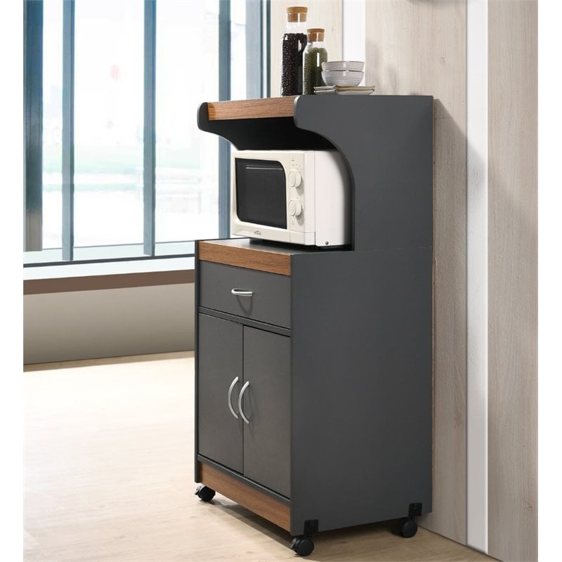 Pemberly Row Microwave Kitchen Cart in Gray Oak