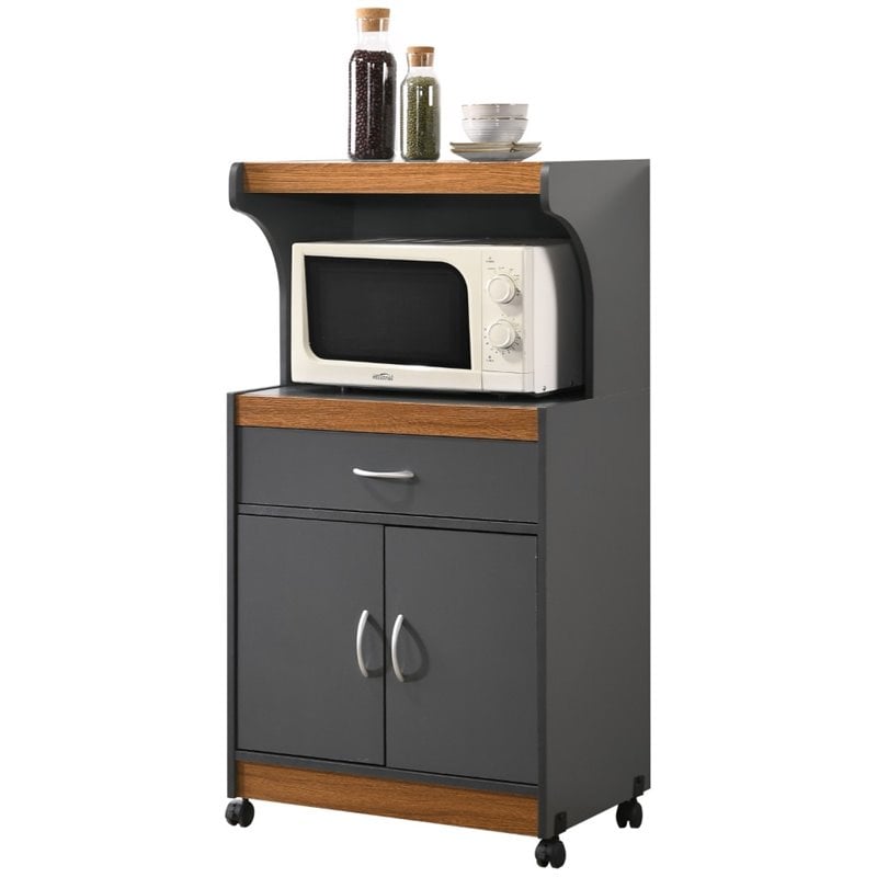 Pemberly Row Microwave Kitchen Cart in Gray Oak