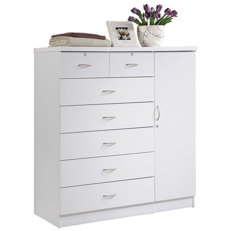 Pemberly Row Contemporary 7 Drawer Wood Chest with 2 Locking Drawers in White