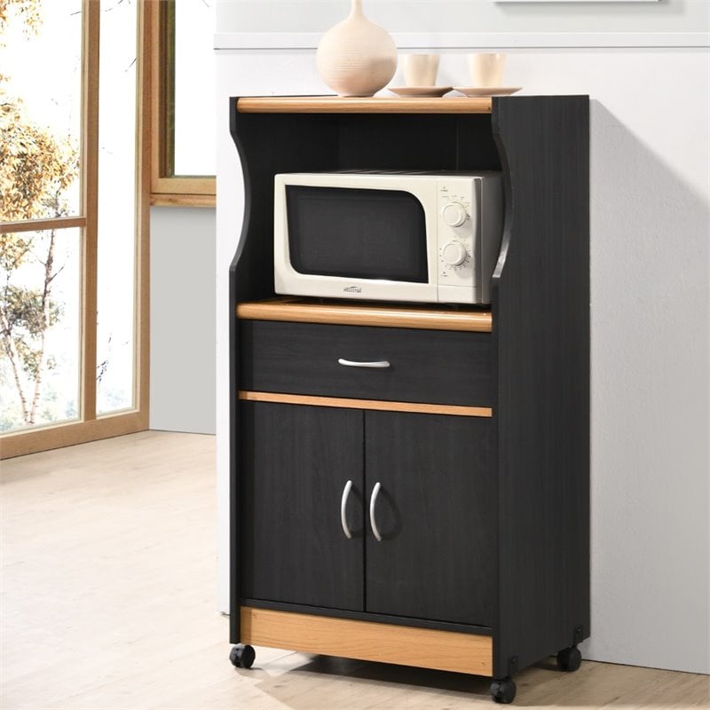 Pemberly Row Microwave Kitchen Cart in Black Beech Cymax Business
