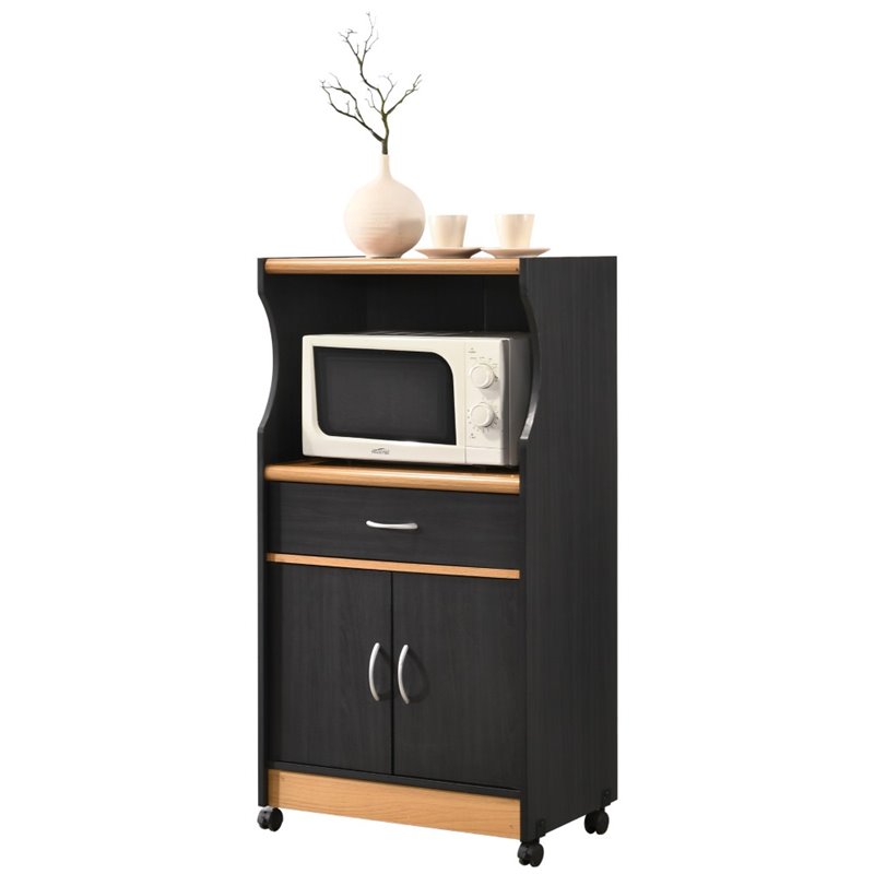 Pemberly Row Microwave Kitchen Cart in Black Beech