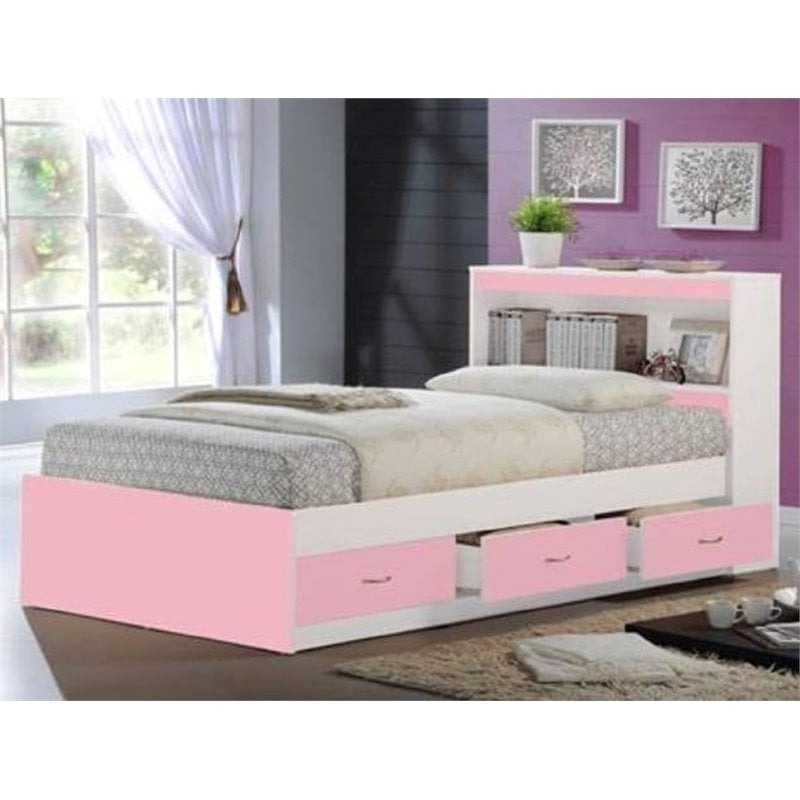 Pink twin on sale bed with storage