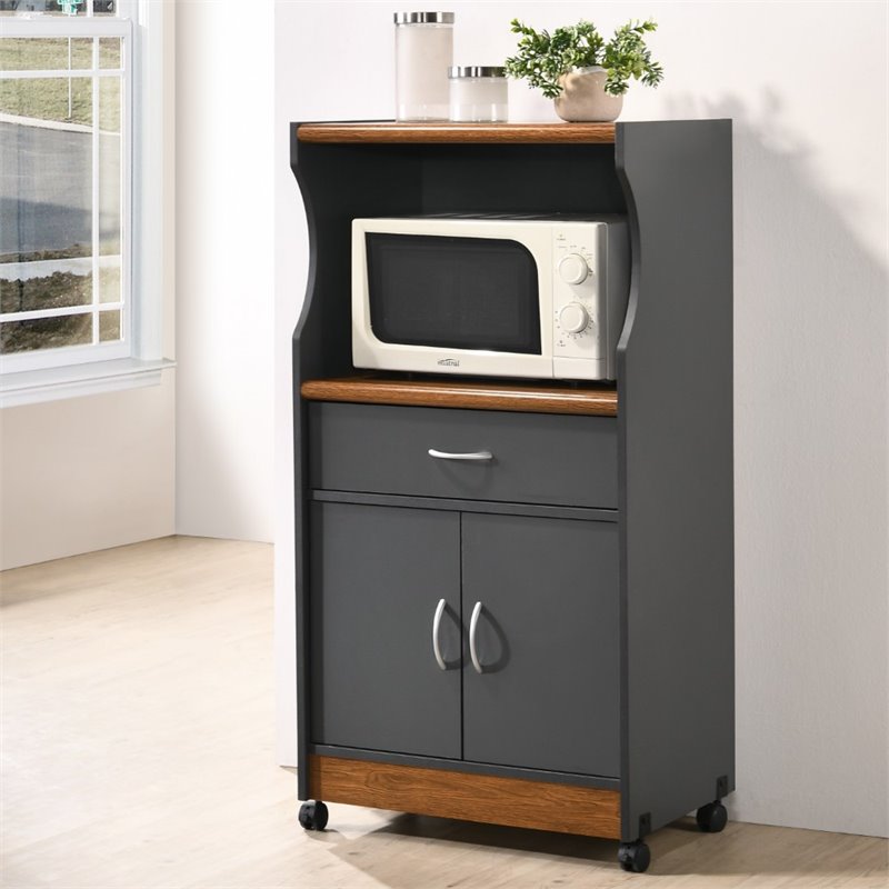 Pemberly Row Microwave Kitchen Cart in Gray Oak