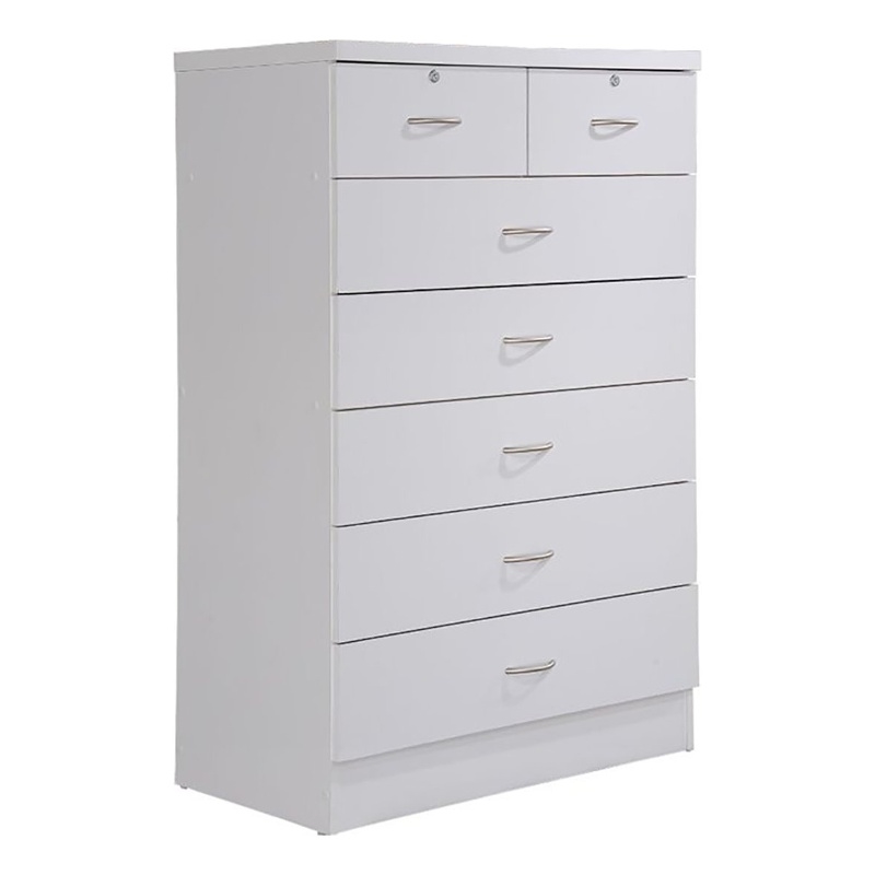 Pemberly Row Contemporary 7 Spacious Drawer Wood Chest in White