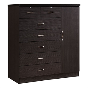 Pemberly Row Contemporary 7 Drawer Wood Chest with 2-Locking Drawer in Chocolate