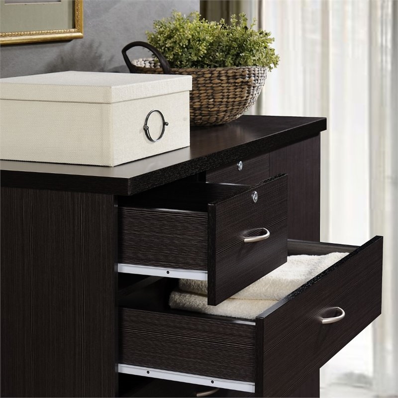 Pemberly Row Contemporary 7 Drawer Wood Chest with 2-Locking Drawer in Chocolate