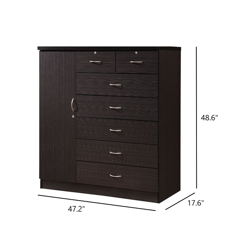 Pemberly Row Contemporary 7 Drawer Wood Chest with 2-Locking Drawer in Chocolate