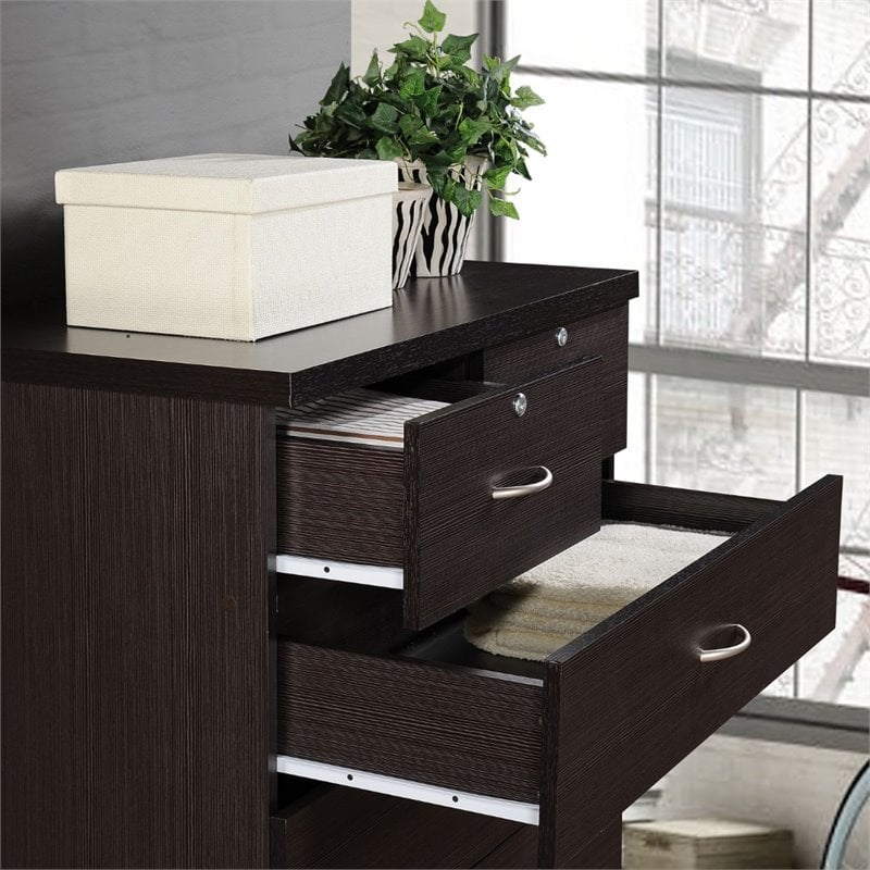 Pemberly Row Contemporary Wood 7 Spacious Drawers Chest in Chocolate