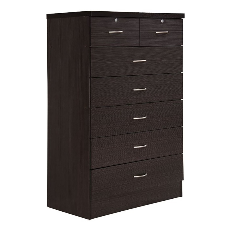 Pemberly Row Contemporary Wood 7 Spacious Drawers Chest in Chocolate