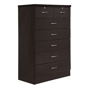 Pemberly Row Contemporary Wood 7 Spacious Drawers Chest in Chocolate
