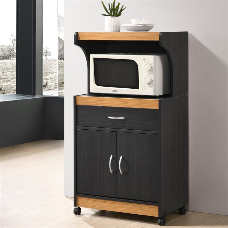 Pemberly Row Microwave Kitchen Cart in Black Beech