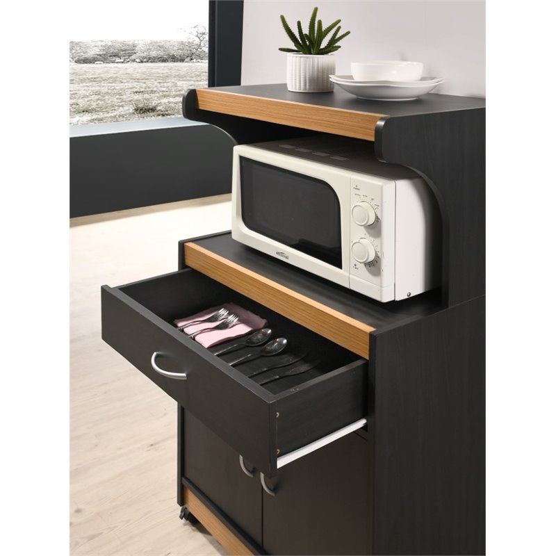 Pemberly Row Microwave Kitchen Cart in Black Beech
