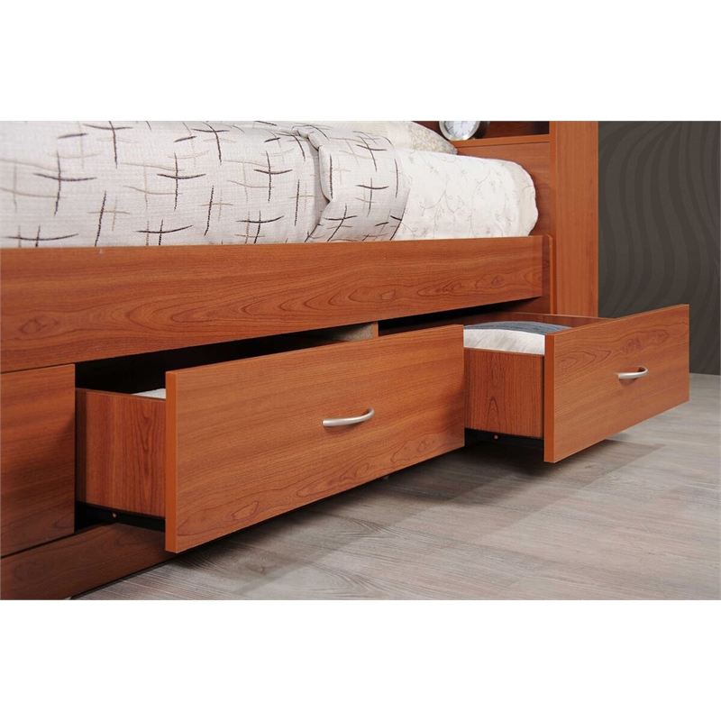 Pemberly Row Contemporary Wood Twin Captain Storage Bed w/ 3 Drawers in Cherry