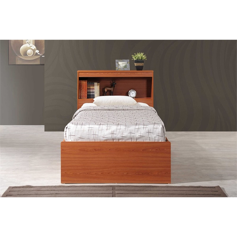 Pemberly Row Contemporary Wood Twin Captain Storage Bed w/ 3 Drawers in Cherry