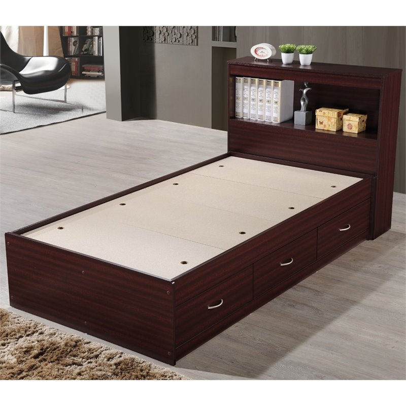 Pemberly Row Twin Captain Storage Bed with 3 Drawers in Mahogany