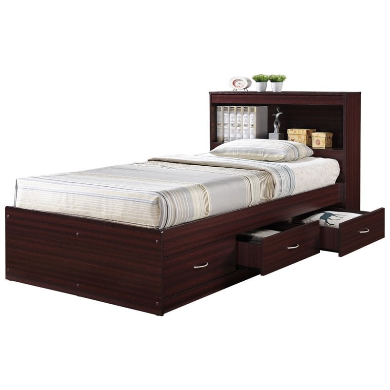 Pemberly Row Twin Captain Storage Bed with 3 Drawers in Mahogany