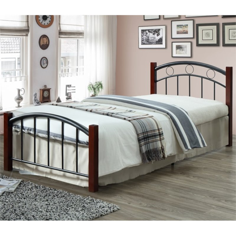 Pemberly Row Modern Metal Twin Bed with Headboard and Footboard in Black