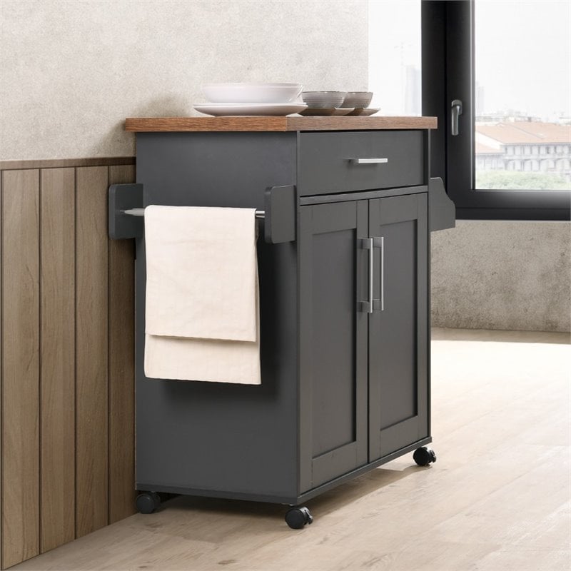 Pemberly Row Contemporary Wood Kitchen Island with Spice Rack in Gray/Oak