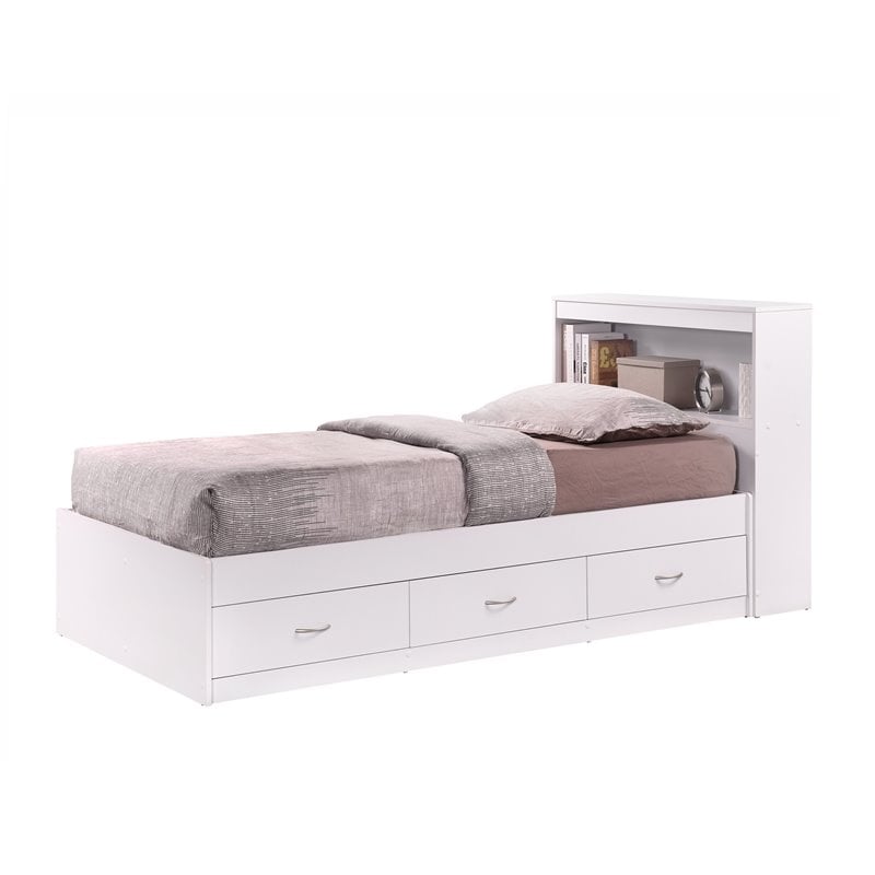 Pemberly Row Contemporary Wood Twin Captain Storage Bed with 3 Drawers in White