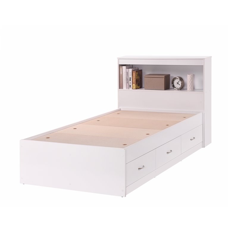 Pemberly Row Contemporary Wood Twin Captain Storage Bed with 3 Drawers in White
