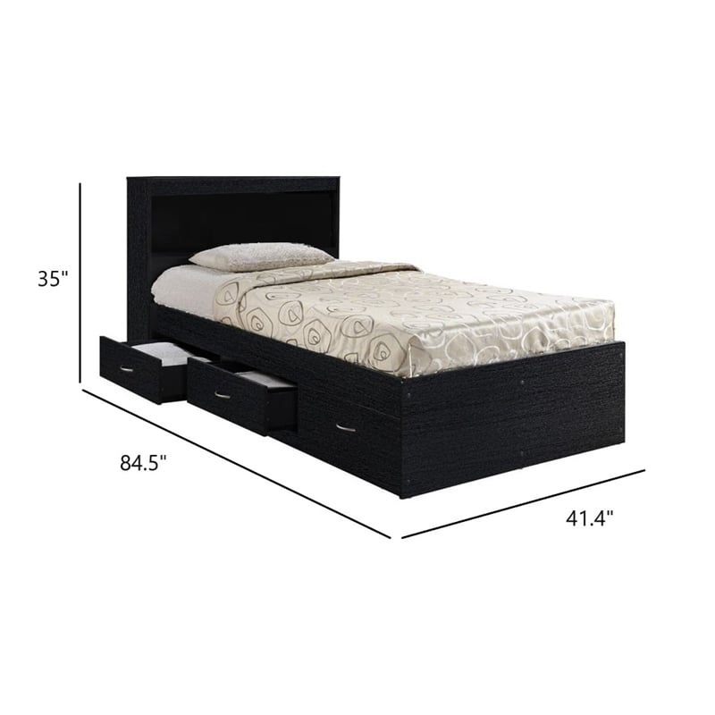 Pemberly Row Twin Captain Storage Bed with 3 Drawers in Black