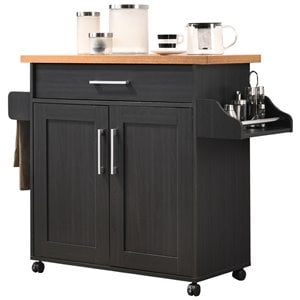 Pemberly Row Contemporary Wood Kitchen Island with Spice Rack in Black/Beech