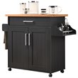 Pemberly Row Contemporary Wood Kitchen Island with Spice Rack in Black/Beech