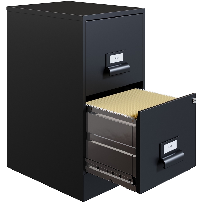 Pemberly Row 2 Drawers Vertical Black Metal Filing Cabinet Pre-assembled