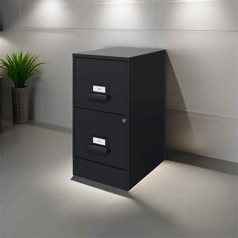 Pemberly Row 2 Drawers Vertical Black Metal Filing Cabinet Pre-assembled