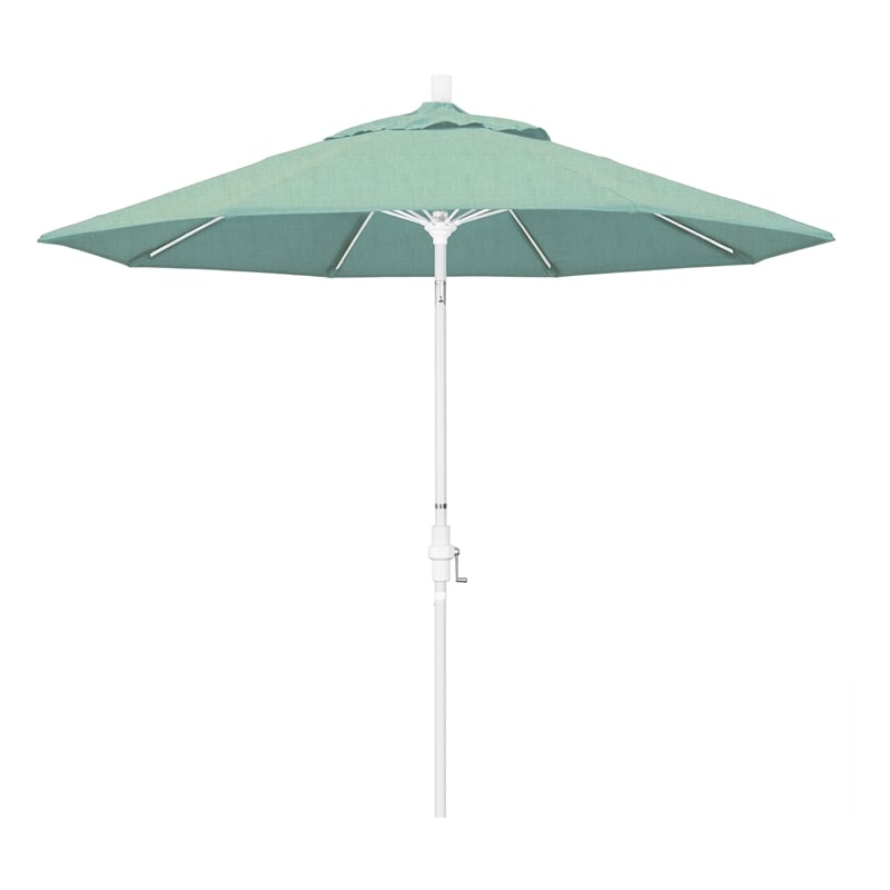 Pemberly Row Skye 9' White Patio Umbrella in Sunbrella 1A Spectrum Mist