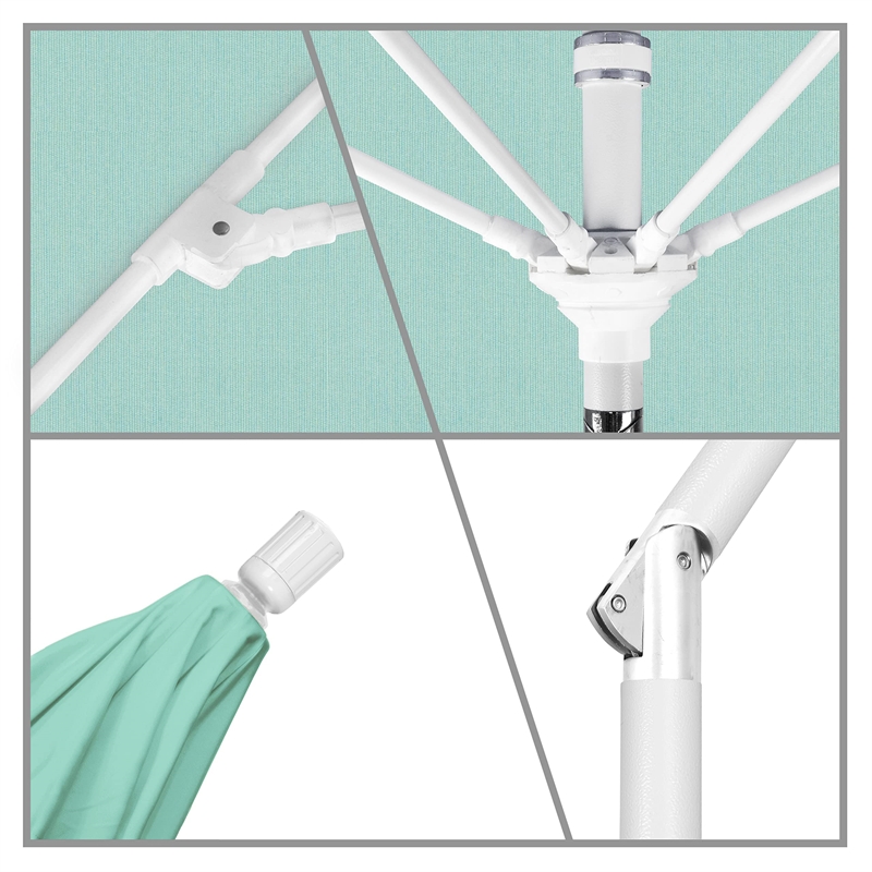 Pemberly Row Skye 9' White Patio Umbrella in Sunbrella 1A Spectrum Mist