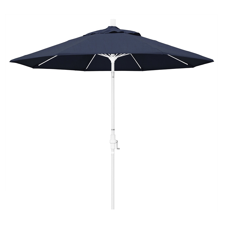 Pemberly Row Skye 9' White Patio Umbrella in Sunbrella 1A Spectrum Indigo