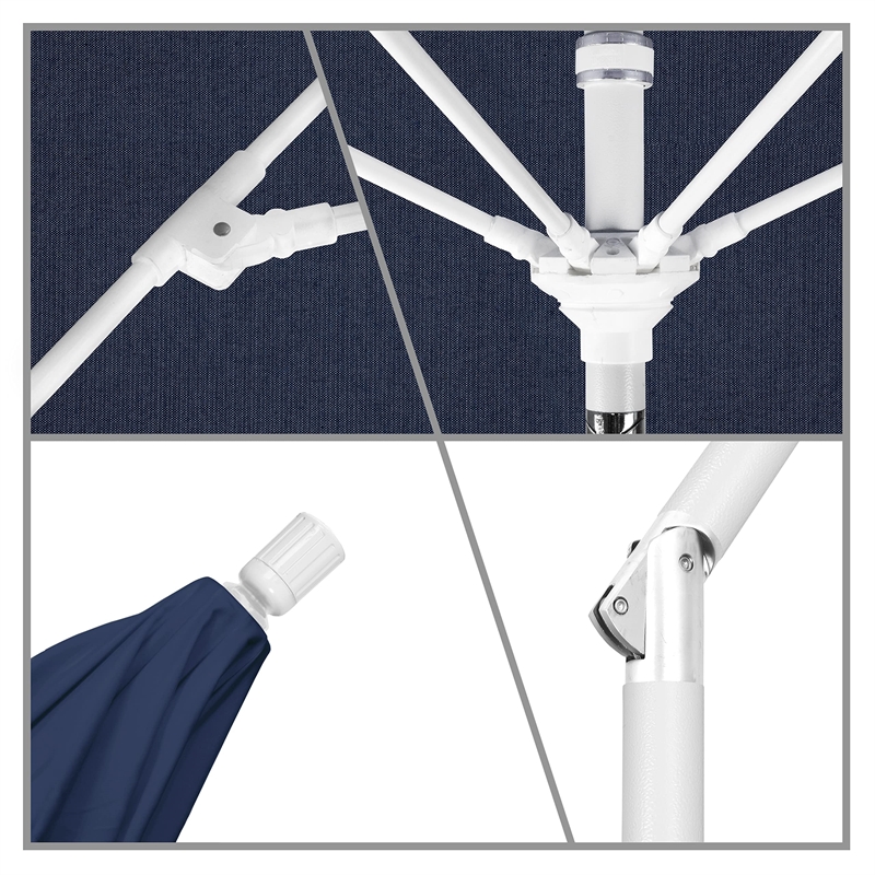 Pemberly Row Skye 9' White Patio Umbrella in Sunbrella 1A Spectrum Indigo
