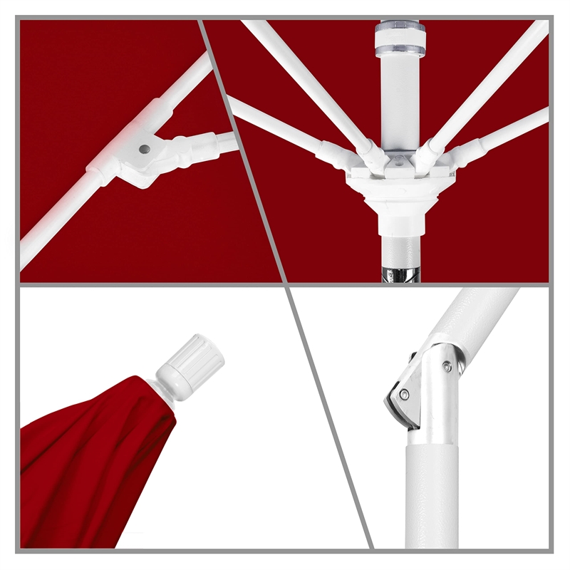 Pemberly Row Skye 9' White Patio Umbrella in Sunbrella 2A Jockey Red