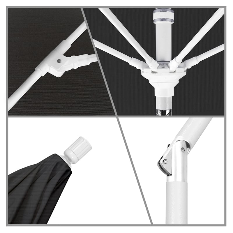 Pemberly Row Skye 9' White Patio Umbrella in Sunbrella 1A Black