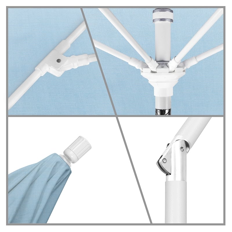 Pemberly Row Skye 9' White Patio Umbrella in Sunbrella 1A Air Blue