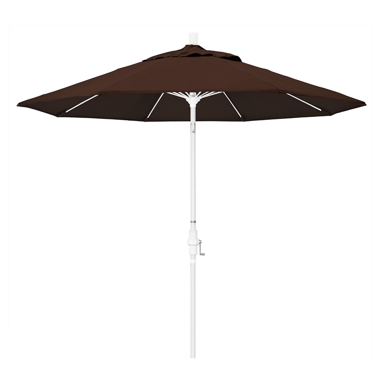 Pemberly Row Skye 9' White Patio Umbrella in Sunbrella 2A Bay Brown