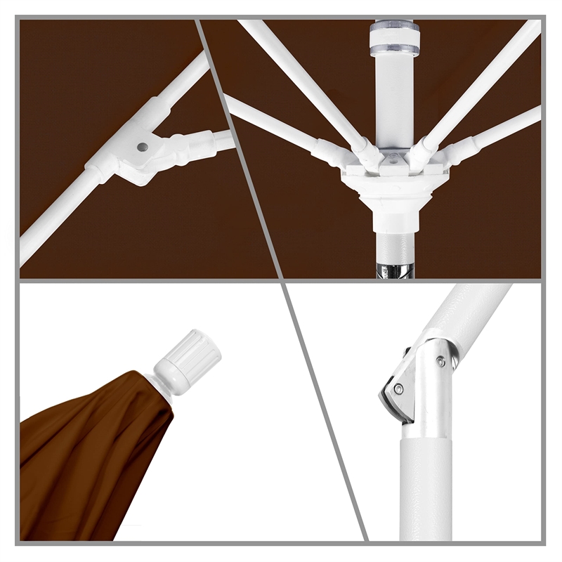 Pemberly Row Skye 9' White Patio Umbrella in Sunbrella 2A Bay Brown
