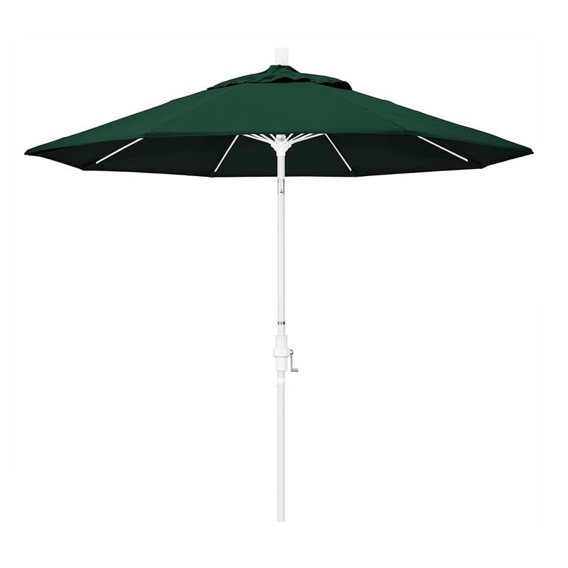 Pemberly Row Skye 9' White Patio Umbrella in Sunbrella 1A Forest Green
