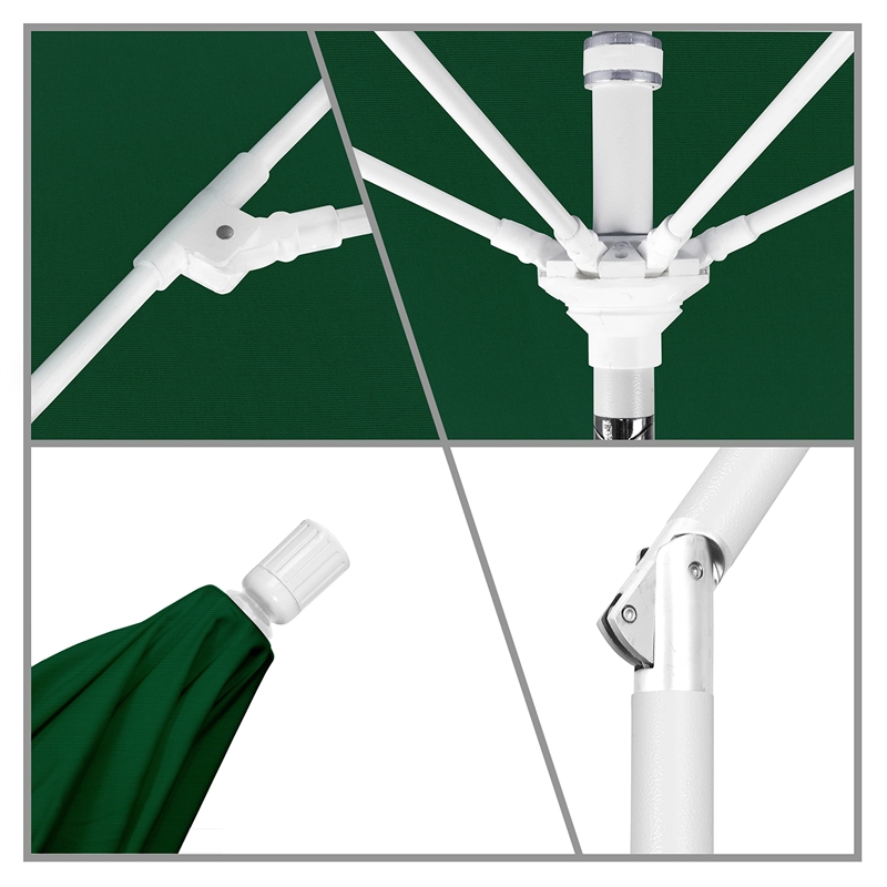 Pemberly Row Skye 9' White Patio Umbrella in Sunbrella 1A Forest Green