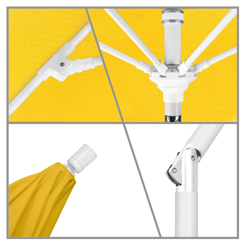 Pemberly Row Skye 9' White Patio Umbrella in Sunbrella 1A Sunflower Yellow
