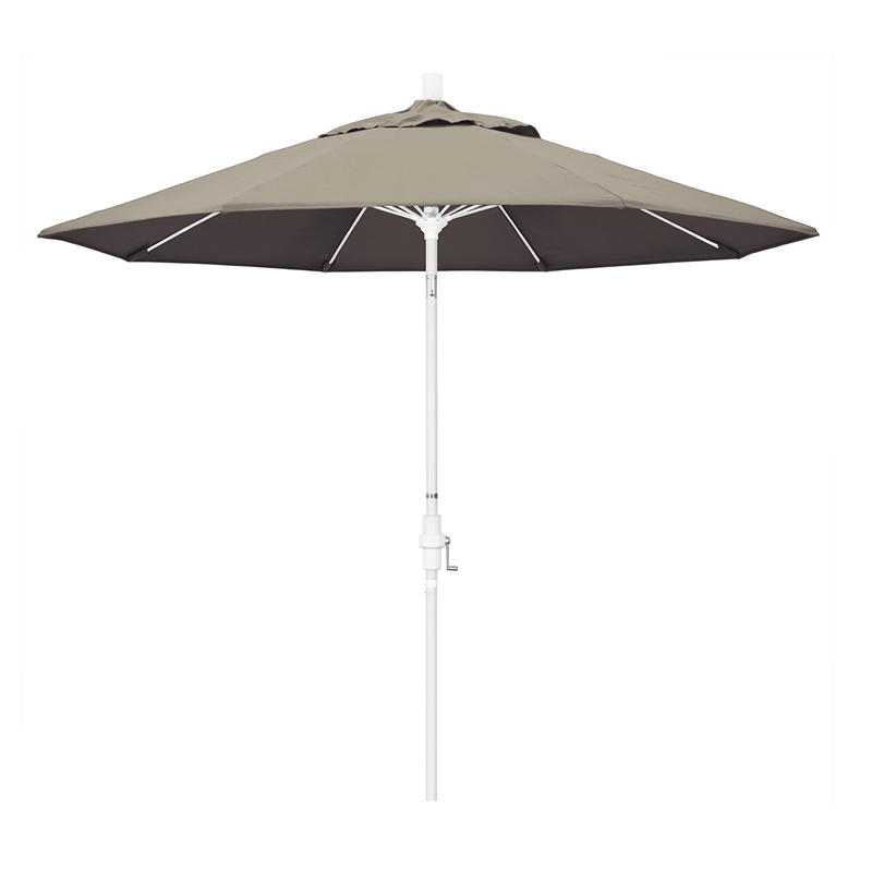Pemberly Row Skye 9' White Patio Umbrella in Sunbrella 1A Taupe