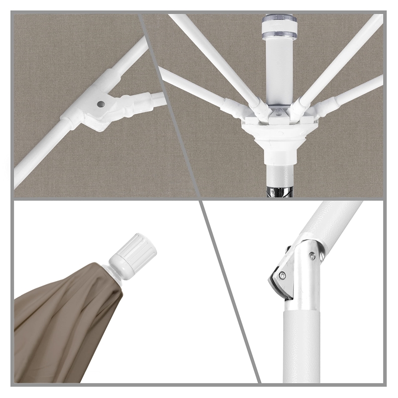 Pemberly Row Skye 9' White Patio Umbrella in Sunbrella 1A Taupe