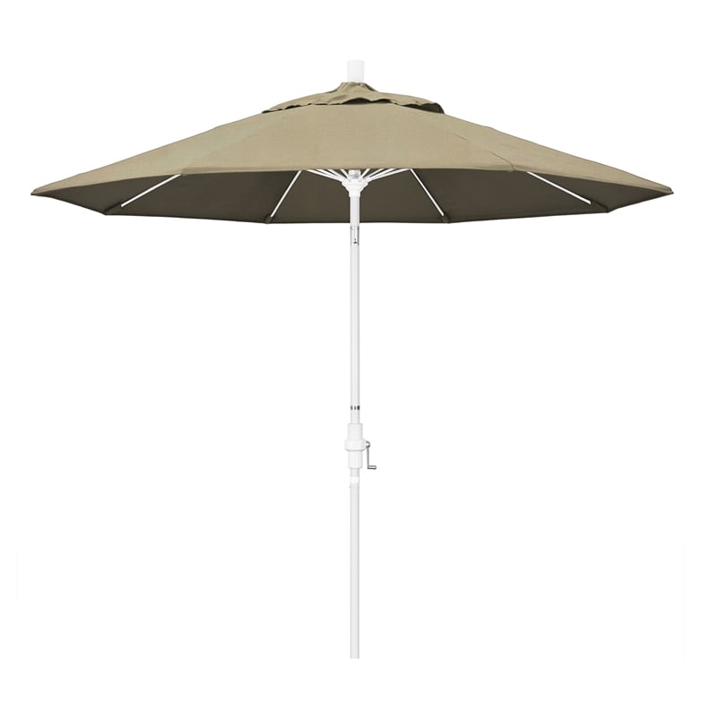 Pemberly Row Skye 9' White Patio Umbrella in Sunbrella 1A Heather Beige