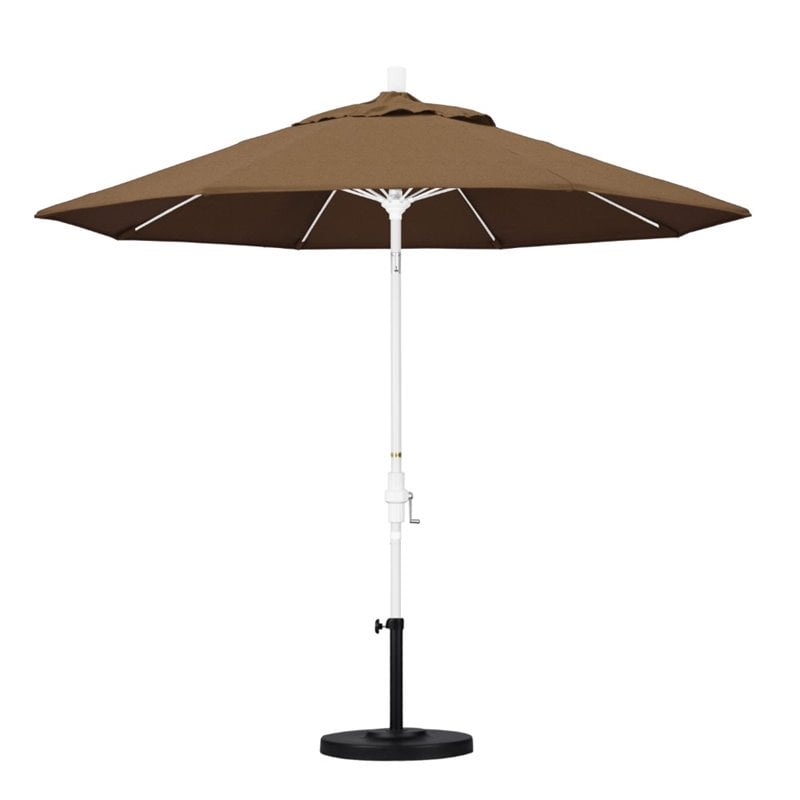 Pemberly Row Skye 9' White Patio Umbrella in Sunbrella 1A Teak