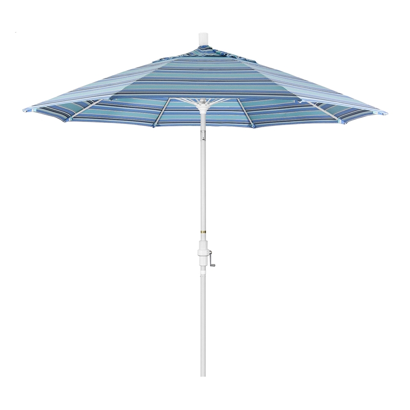 Pemberly Row Skye 9' White Patio Umbrella in Sunbrella 1A Dolce Oasis