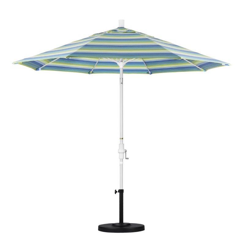 Pemberly Row Skye 9' White Patio Umbrella in Sunbrella 1A Seville Seaside