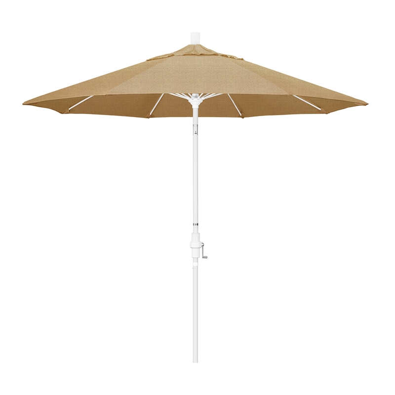 Pemberly Row Skye 9' White Patio Umbrella in Sunbrella 2A Linen Sesame