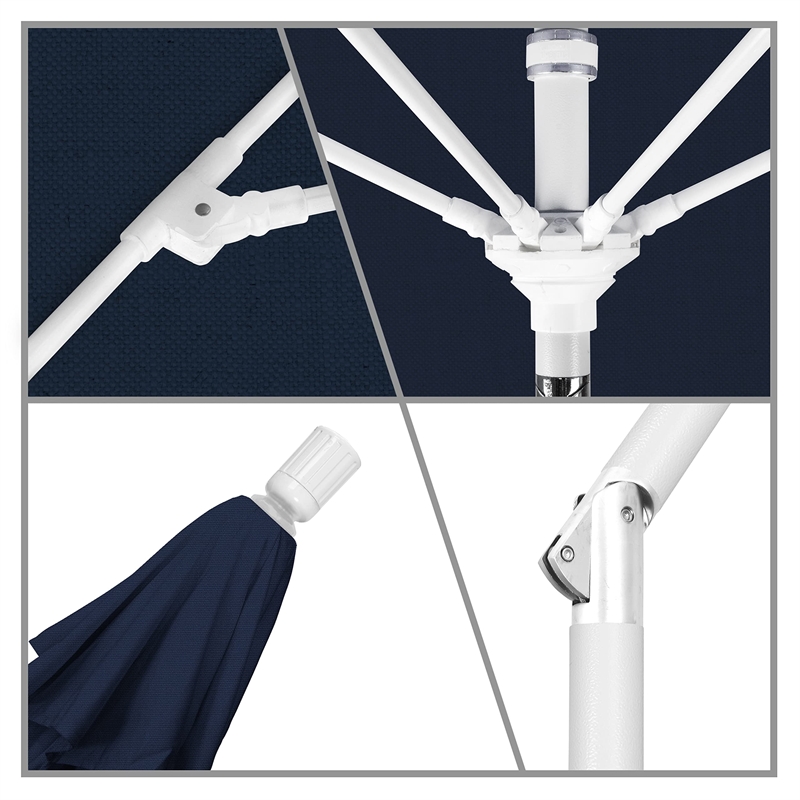 Pemberly Row Skye 9' White Patio Umbrella in Olefin Navy Blue