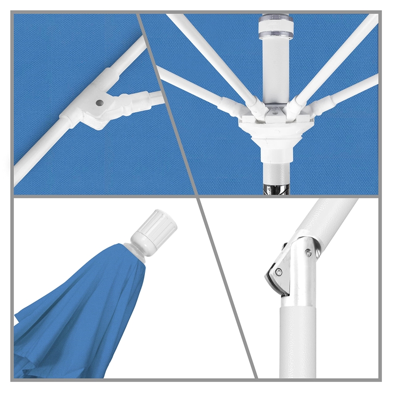 Pemberly Row Skye 9' White Patio Umbrella in Olefin Forest Blue